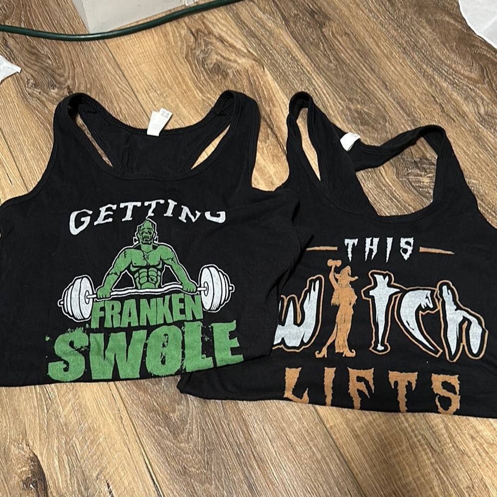 Set of Black Halloween Graphic Workout Tank Tops